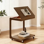 C-kujuline k&uuml;ljelaud ratastega K&uuml;ljelaud Voodi reguleeritava lauaplaadiga Mobiilne k&uuml;ljelaud ratastel, mis on valmistatud t&auml;ispuidust v&auml;ikesesse magamistuppa (pruun)