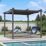 PURPLE LEAF Pergola 3 x 3 m alumiiniumist Gazebo veekindel p&auml;ikesekatusega l&uuml;kandkatus, patio varikatusega varikatuse kaitse aiamaale, UV varju, hall