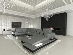 Messana U-kujuline nahast diivan LED-valgustusega, reguleeritavad peatuged, Chaise Longue / nahav&auml;rvide valik / Orientatsioon Ottomani saadaval (Ottomani paremal, hall/must)