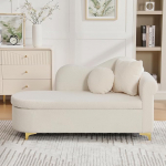 Multifunktsionaalne Chaise Lounge koos hoiuruumiga 53" kaasaegse disainiga Wave Backrest Teddy Plush Fabric High Density Seat Cushion Includes Lumbar Pillow + Neck Pillow