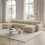 U-f&ouml;rmiges modulares Sofa, keine Montage, frei kombinierbar, Pl&uuml;schstoff, rutschfester Boden, mit Kissen. Ergonomische Unterst&uuml;tzung, hochelastischer Schaumstoff, geeignet f&uuml;r Wohnzimmer,Hellkhaki