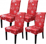 Trimming Shop 4 x j&otilde;ulud s&ouml;&ouml;gitool katab Stretch eemaldatav pestav Spandex Slipcovers k&ouml;&ouml;k Bankett tseremoonia Hotel Snowflake tr&uuml;kitud punane
