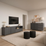 Lomadox Wohnzimmer M&ouml;bel Set in Anthrazit modern mit Lowboard & Sideboard, 2-teilig, Wohnwand, Anbauwand, Fernsehwand, Fernsehschrank, Kommode, Wohnzimmer-Set
