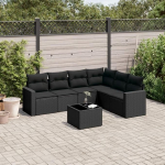 7-TLG. Garten Sofagarnitur mit wasserabweisendem Beutel und Stauraum als PE Rattan Gartenm&ouml;bel Set in Schwarz Poly Rattan mit Kissen