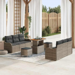 Poly-Rattan Gartenm&ouml;bel-Set 9 St&uuml;ck Grau mit Kissen, inklusive 4 Armsofas und 2 Mittelsofas als Garten-Sofa-Gruppe mit verstellbaren F&uuml;&szlig;en und Aufbewahrungstasche