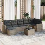 8-TLG. Garten-Sofagarnitur mit Kissen Grau aus PE Rattan, Gartenm&ouml;bel Set 8-TLG. als Outdoor Sofa Set Grau in Poly Rattan