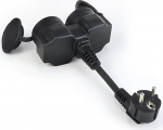 Double Plug Outdoor, pikenduskaabel Double Plug 1 kuni 2, Y-toitekaabel koos nurgapistikuga ja hingedega kaanega aeda, k&ouml;&ouml;ki, must, v&auml;litingimustes kasutatav pistikupesa sise- ja v&auml;litingimustes kasutamiseks