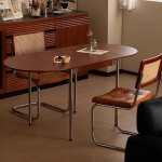 Oval Extendable Dining Table, Multifunctional Farmer's Kitchen Table for Small Spaces, Living Room, Restaurant, Metal Bracket, 150 cm Length