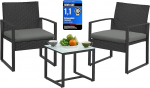Songmics GGF010G05 R&otilde;dum&ouml;&ouml;blikomplekt, PE Polyrattan Lounge komplekt, laud ja 2 tooli, terrassim&ouml;&ouml;bel, lihtne kokkupanek, v&auml;ljas, terrassile, r&otilde;dule, aeda, must/hall