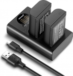 NEEWER asendusaku ja laadijakomplekt DMW-BLK22 jaoks, &uuml;hildub Panasonic Lumix DC-S5 GH5 II S5II GH6 S5 IIX S9, 2-pakk 2400mAh akusid ja C-t&uuml;&uuml;pi kahe kanaliga USB-laadija.
