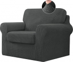 Stretch diivanikate eraldi padjadega ja seljatoe kattega, Jacquard diivanikate mittelibisev pestav diivanikate kaitsja koertele lemmikloomadele (1-istmeline, tumehall)