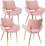 ELUCHANG s&ouml;&ouml;gitoa toolid, 4 tooli, maksimaalne koormus 150 kg, garderoobitool, k&ouml;&ouml;gitool seljatoega ja k&auml;etoega, tool, aktsenttool kuldsete metalljalgadega, aktsenttool, Blush Pink