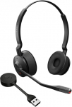 Jabra Engage 55 SE Stereo Headset UC, Link 400a DECT adapter USB-A, 1,2m USB-C-USB-A kaabel, kandekott, garantii ja hoiatused (ohutuskaardid).