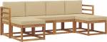 Outdoor-Sofa-Set 6-teilig, Modulare Sitzgruppe f&uuml;r Garten und Terrasse, Terrassenm&ouml;bel aus Akazienholz mit Polstern, Natur und Beige, 245 x 122,5 x 73 cm.