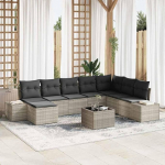 Gartensofa-Set Poly-Rattan 8-TLG mit Kissen - 8-teiliges Outdoor-Sofa-Garnitur f&uuml;r Terrasse und Garten als Garten Sitzgruppe 8er-Set