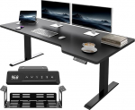 JUMMICO reguleeritava k&otilde;rgusega laud, 160 x 70 cm, L-kujuline, m&auml;ngulaud, elektriline, reguleeritava k&otilde;rgusega, ergonoomiline, kontorilaud 4 m&auml;lufunktsiooniga ja kaablijuhtimisega, suur monitoriplats, seisev laud, must