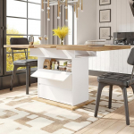 Puidust pikendatav s&ouml;&ouml;gilaud, 110-140 x 80 x 75 cm, k&ouml;&ouml;gilaud, pikendatav koos hoiuriiulite ja sahtlitega, ristk&uuml;likukujuline teleskooplaud, kaasaegne s&ouml;&ouml;gilaud k&ouml;&ouml;ki (valge + A)