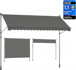SONGMICS klamber-markiis, reguleeritava k&otilde;rgusega, k&auml;sikangiga, p&auml;ikesekaitse, r&otilde;dule, terrassile, aeda, antratsiit, 350 x 120 cm, GSA352G02