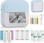 GuKKK Mini Printer, Mobile Photo Printer, Portable Mini Photo Printer, Wireless Photo Printer, Thermal Printer, with 13 Rolls of Printer Paper and 5 Colouring Pencils, Smartphone Bluetooth Printer,