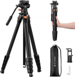 K&F CONCEPT statiivikaamera koos vedelikupea, sujuv p&ouml;&ouml;re/kaldenurk DSLR, peeglita kaameratele ja videokaameratele, 230 cm alumiiniumist statiiv 90-kraadise kesksambaga, otse&uuml;lekandeks, vlogimiseks ja pildistamiseks.