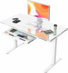 JUMMICO klaasist reguleeritava k&otilde;rgusega laud, elektriline laud sahtliga, 120 x 60 cm seisev istumislaud, seisev laud kodukontorile, valge