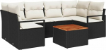 7-teiliges Garten Sofa Set mit Kissen Schwarz Poly Rattan Akazie, 2-Sitzer Garten Sofa mit Kissen Schwarz Poly Rattan Gartenlounge Model3347656
