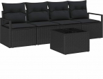 Rantry 5-teiliges Garten Sofa Set mit Kissen Schwarz Poly Rattan, 2-Sitzer Garten Sofa mit Kissen Schwarz Poly Rattan Gartenlounge Model3346253