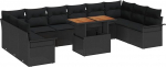 11-teiliges Garten-Sofa-Set mit Kissen Schwarz Poly-Rattan, 2-Sitzer Garten-Sofa mit Stauraum & Kissen Schwarz Poly-Rattan Gartenlounge Model3358123