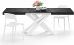 MOBILI FIVER, Emma 140 cm pikendatav laud, must betoon, valgete X-jalgadega, lamineeritud, raud, valmistatud Itaalias.