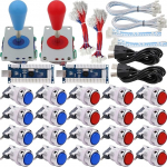 Arcade 2 m&auml;ngija m&auml;ngu kontroller Stick DIY Kit LED nupud Chrome Paint MX Microswitch 8 Way Joystick USB Encoder kaabel PC MAME Raspberry Pi punane sinine