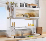 (en:Over the Sink Dish Dryer, Carbon Steel Over Sink, Over Sink Organizer with Dustproof Cabinet, Clothes Airer for Kitchen Sink, for Storage of Kitchen Arbor
