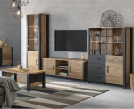 Lomadox Wall Unit with Coffee Table in Appenzeller Spruce Nb. with Black Super Matt W x H x D Approx. 334 x 191 x 43 cm