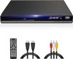 Kompaktne HD DVD m&auml;ngija TV HDMI AV v&auml;ljund koos kaabliga, 1080P DVD-CD m&auml;ngija USB sisendiga, k&otilde;ik piirkonnad tasuta, veakorrektsioon, integreeritud PAL NTSC s&uuml;steem (must DVD-168)