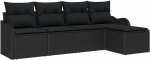 5-teiliges Garten-Sofa-Set mit Kissen Schwarz Poly-Rattan, 2-Sitzer Garten-Sofa mit Kissen Schwarz Poly-Rattan Gartenlounge Model3345663