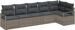 6-teiliges Garten-Sofa-Set mit Kissen Grau Poly-Rattan, 2-Sitzer Garten-Sofa mit Kissen Grau Poly-Rattan Gartenlounge Model3346399