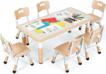 MAMIZO laste laud 6 tooliga, laste lauakomplekt, reguleeritava k&otilde;rgusega, laste lauatoolide komplekt lasteaeda ja lastetuppa, plastist lastem&ouml;&ouml;bel, istmekomplekt poiste ja t&uuml;drukute jaoks alates