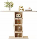 Konsolen-Sofatisch, Konsolentisch, moderner Konsolentisch mit goldenem Metallsockel, Sofatisch mit langem Eingang, Stauraumdesign mit Mehreren F&auml;chern f&uuml;r Wohnzimmer, Eingangsbereich, Flur,