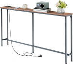 GOKHOMX 160cm konsoollaud 2 pistikupesa ja 2 USB pesa Konsooli sissep&auml;&auml;sum&ouml;&ouml;bel &Otilde;huke 20cm lai laud diivani taga elutoa sissep&auml;&auml;su koridoris Pruun ja must