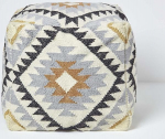 Homescapes Boho Pouf mustriga mustriga Kilim Footstool Agra v&auml;rviline p&otilde;randapadi elutuppa magamistoas Retro Wool Cotton Retro Style 43x43x43cm