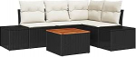 Rantry 5-teiliges Garten Sofa Set mit Kissen in Schwarz Poly Rattan Akazie Gartenlounge Model3356619