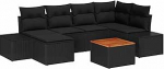 Rantry 7-teiliges Garten-Sofa-Set mit Kissen Schwarz Poly-Rattan Akazie Gartenlounge Model3356651