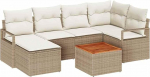 7-teiliges Garten-Sofa-Set mit Kissen Beige Poly Rattan Akazie, 2-Sitzer Garten-Sofa mit Kissen Beige Poly Rattan Gartenlounge Model3347729