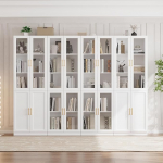 VOWNER raamaturiiul klaasustega, 5-korruseline raamaturiiul reguleeritava riiuliga, kaasaegne suur hoiukapp komplekt kodukontorisse, elutuppa, valge (ACCA)