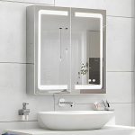 Janboe LED meditsiinikapp roostevabast terasest vannitoa peegelkapp koos valgusega, 3 v&auml;rvi, timmitav, varustatud udususeemaldajaga, USB-pesa, sisevalgusega, 30 x 32 tolli suurune