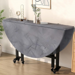Platzsparender grauer runder klappbarer Esstisch mit Drop-Leaf-Design f&uuml;r kleine R&auml;ume - mobil mit 6 R&auml;dern, perfekt f&uuml;r K&uuml;che, B&uuml;ro oder Esszimmer