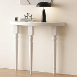 PQXQZ Moderner Konsolentisch mit Halbmondf&ouml;rmiger Tischplatte Schmaler Beistelltisch f&uuml;r Wohnzimmer Schlafzimmer Flur Diele Eingangsbereich(White,100cm/39.4in)