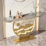 Moderne Konsolentische f&uuml;r den Eingangsbereich mit Metallbasis/LED-Licht Eingangsbereich-Tisch, Konsolentisch Halbmond Flur-Tisch f&uuml;r Wohnzimmer, Flur, Foyer, Eingang(Gold C,80x30x80cm)