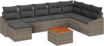 9 osaliges Garten Sofa Set mit Kissen Grau Poly-Rattan Akazie Gartenlounge Model3356536
