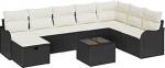 9-teiliges Garten Sofa Set mit Kissen Schwarz Poly Rattan, 2-Sitzer Garten Sofa mit Kissen Schwarz Poly Rattan Gartenlounge Model3359036