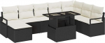 9-teilige Garten Sofa Set mit Kissen Schwarz Poly Rattan, 2-Sitzer Garten Sofa mit Stauraum & Kissen Schwarz Poly Rattan Gartenlounge Model3357610